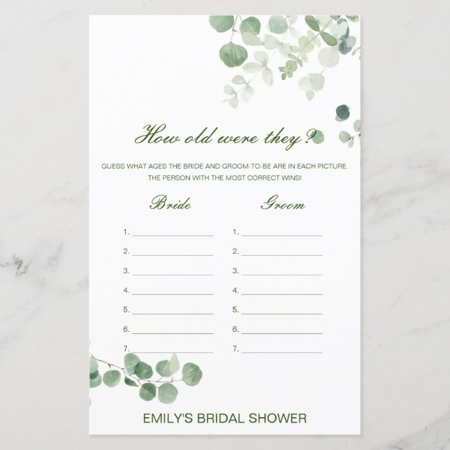 Jeu de Baby Shower Modifiable 'Quel âge avaient-il (Devant)