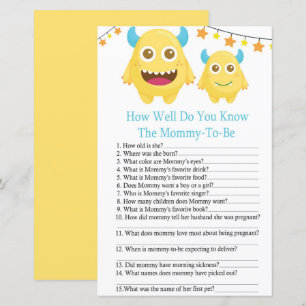 Jeu de baby shower Monstre combien connaissez-vous