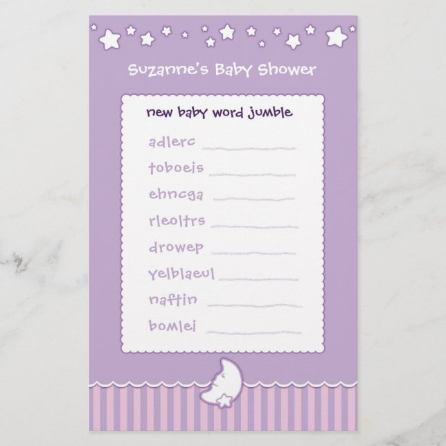Jeu de Baby Shower - Mots Mêlés (Devant)