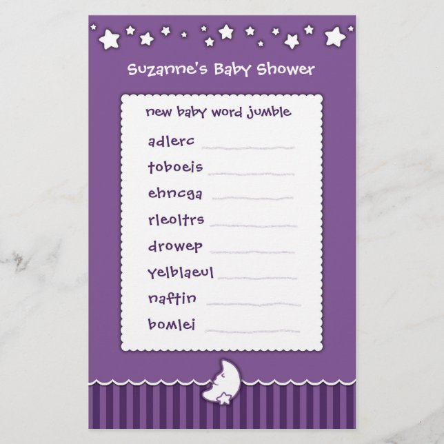 Jeu de Baby Shower - Mots Mêlés (Devant)