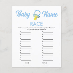 Jeu de Baby Shower "Nom de la Course" Budget Bleu
