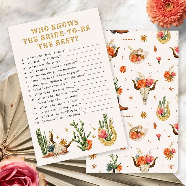 Jeu de Baby Shower Occidental (Western Who Knows the Bride -To-Be Best? Bridal Shower Game by Painted Paperie
)
