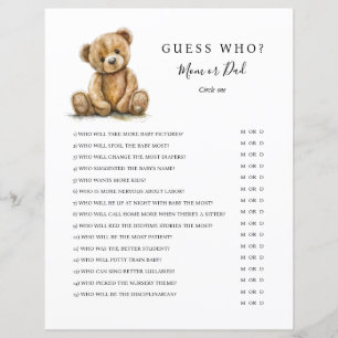 Jeu de Baby Shower Ours en Peluche Genre Neutre