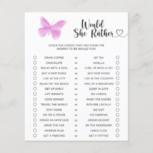 Jeu de baby shower papillon / Préférerait-elle plu