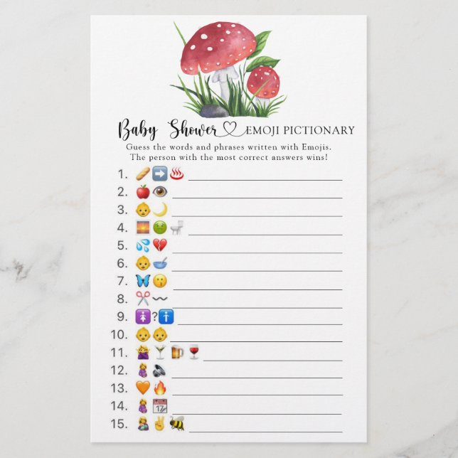 jeu de baby shower pictionary emoji champignon (Devant)
