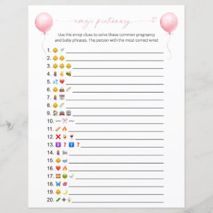 Jeu de Baby shower Pink Balloy Emoji Pictionary