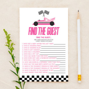 Jeu de Baby Shower Pink Race Car Trouvez l'invité