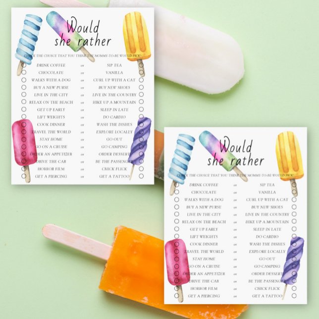 Jeu de baby shower 'Popsicle' 'Would She Rather' (Créateur téléchargé)