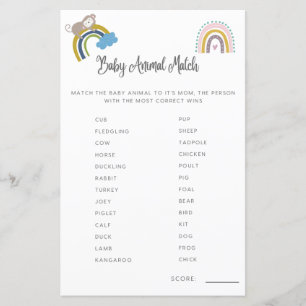 Jeu de Baby Shower pour Bébé Animal Correspond au