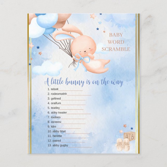 Jeu de Baby Shower pour Bébé Garçon Lapin (Devant)
