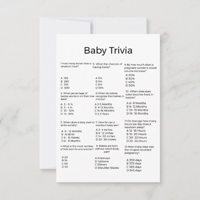 Jeu de baby shower pour bébé moderne trivia (Devant)