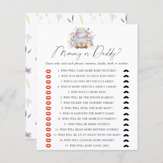 Jeu de baby shower pour maman ou papa (Devant / Derrière)