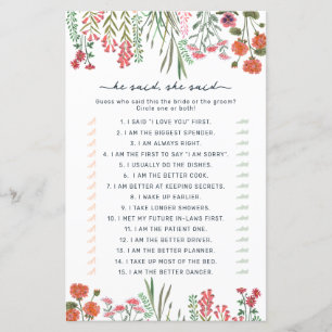 Jeu de baby shower pour mariage 'Fleurs sauvages I