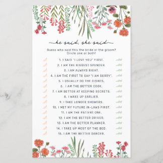 Jeu de baby shower pour mariage 'Fleurs sauvages I