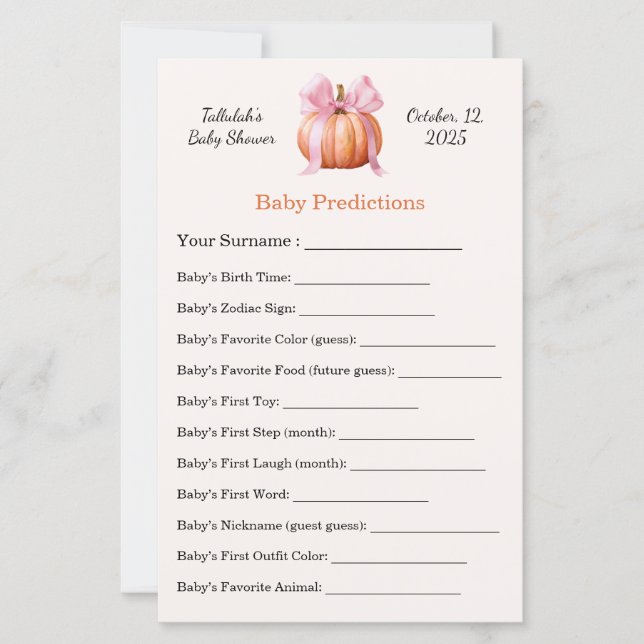Jeu de Baby Shower | Prédictions de Bébé | Fête Am (Devant)