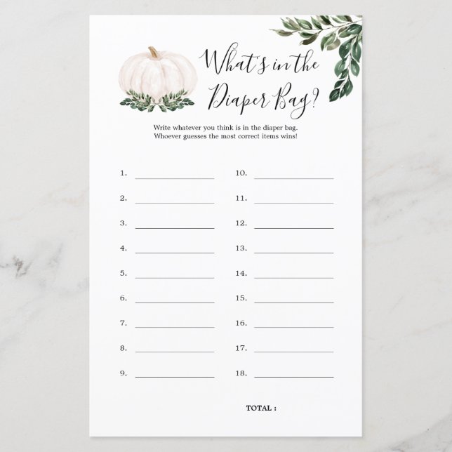 Jeu de Baby Shower Qu'est-ce qu'il y a dans le sac (Devant)