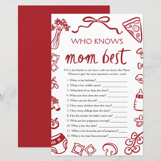 Jeu de Baby Shower "Qui Connaît le Mieux Maman" It (Devant / Derrière)