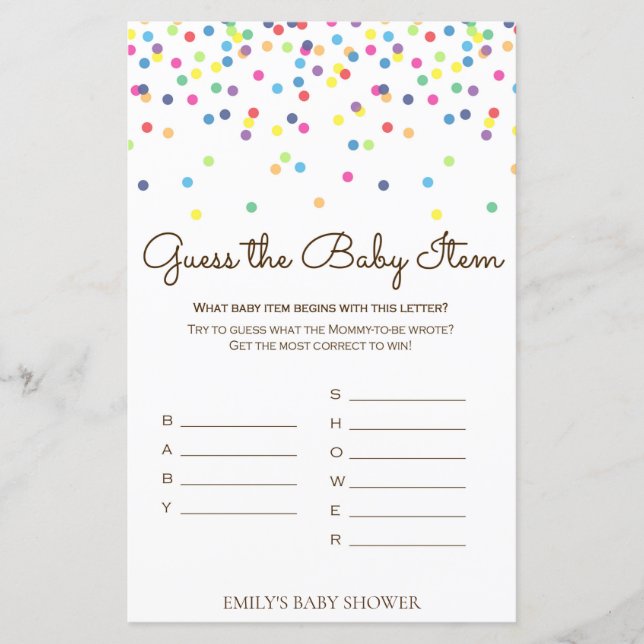 Jeu de Baby shower Rainbow Sprinkle IMPRIMÉ (Devant)