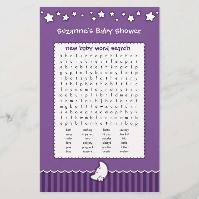 Jeu de Baby Shower - Recherche de mots (Devant)