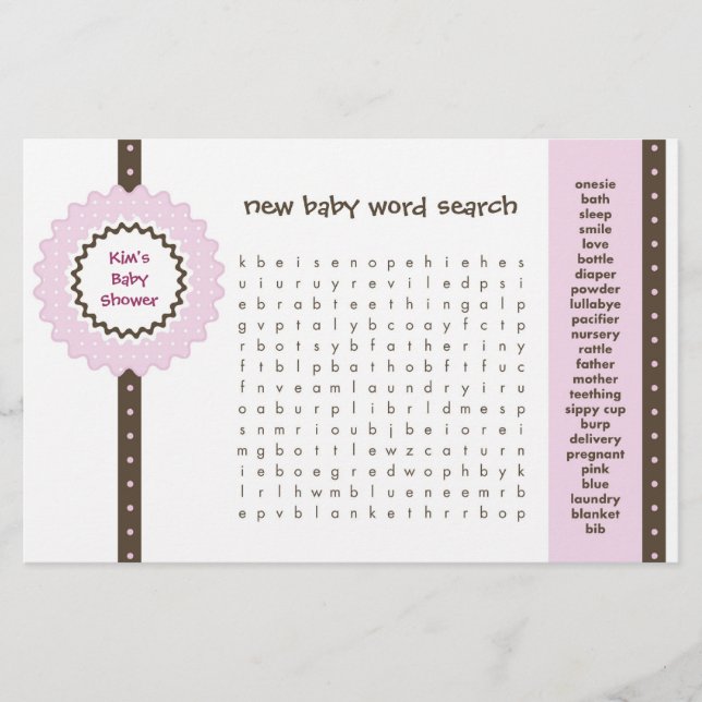 Jeu de Baby Shower - Recherche de mots (Devant)