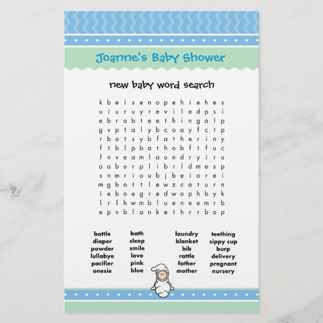 Jeu de Baby Shower - Recherche de mots (Devant)