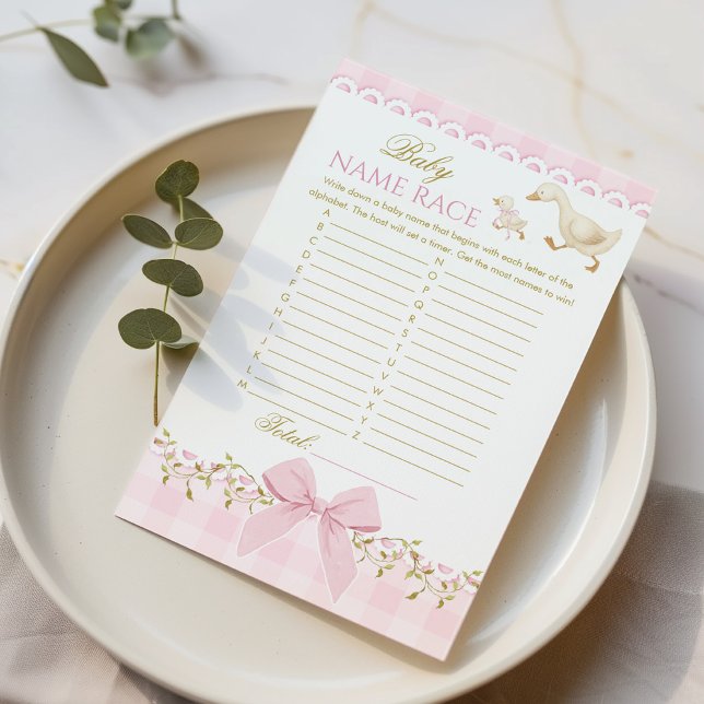 Jeu de baby shower rose Silly Goose Course au nom  (Créateur téléchargé)
