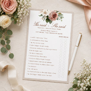 Jeu de Baby Shower Rustique Floral "Il a dit, Elle