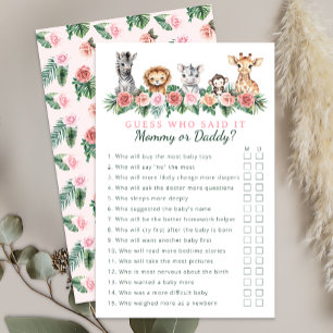 Jeu de Baby shower Safari maman ou papa