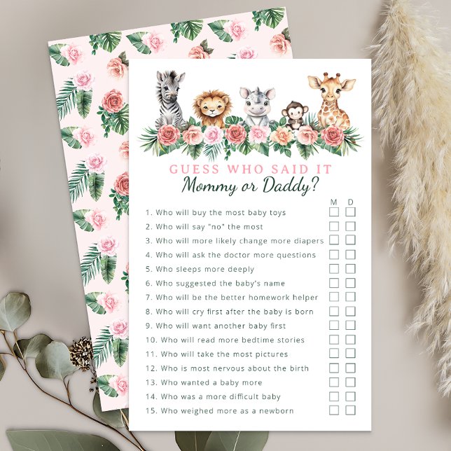 Jeu de Baby shower Safari maman ou papa (Fun Baby Shower Game Card)