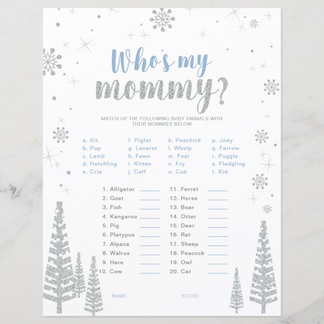 Jeu de Baby Shower Silver & Blue Winter Wonderland (Devant)