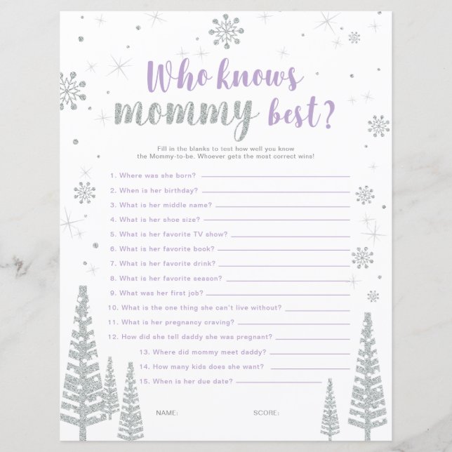 Jeu de Baby Shower Silver & Purple Winter Wonderla (Devant)