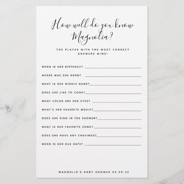 Jeu de Baby shower simple (Devant)