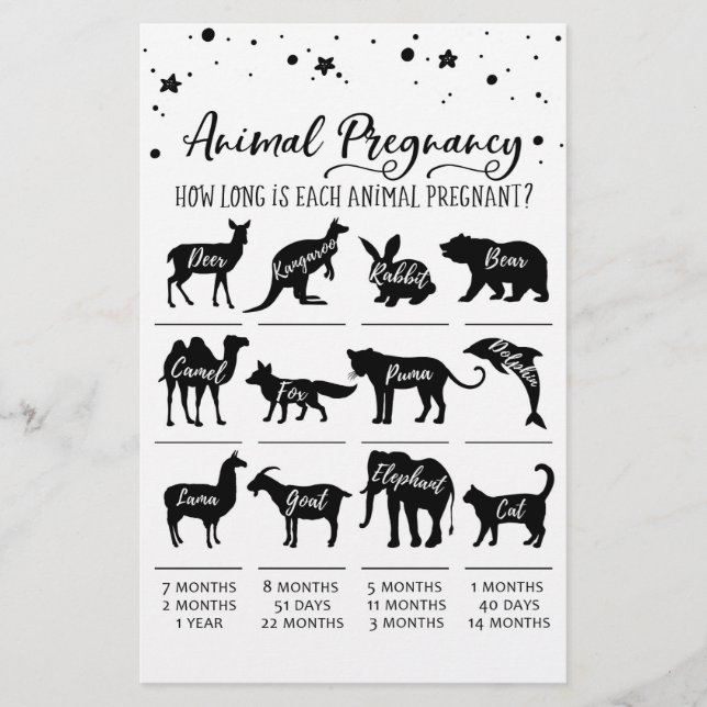 Jeu de Baby Shower sur la Grossesse des Animaux av (Devant)