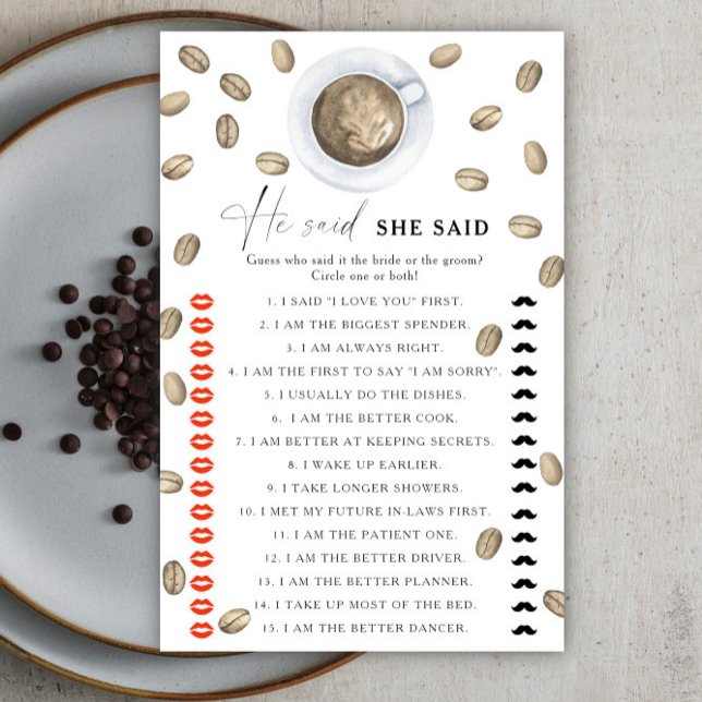 Jeu de baby shower sur le thème du café Il a dit o (Créateur téléchargé)