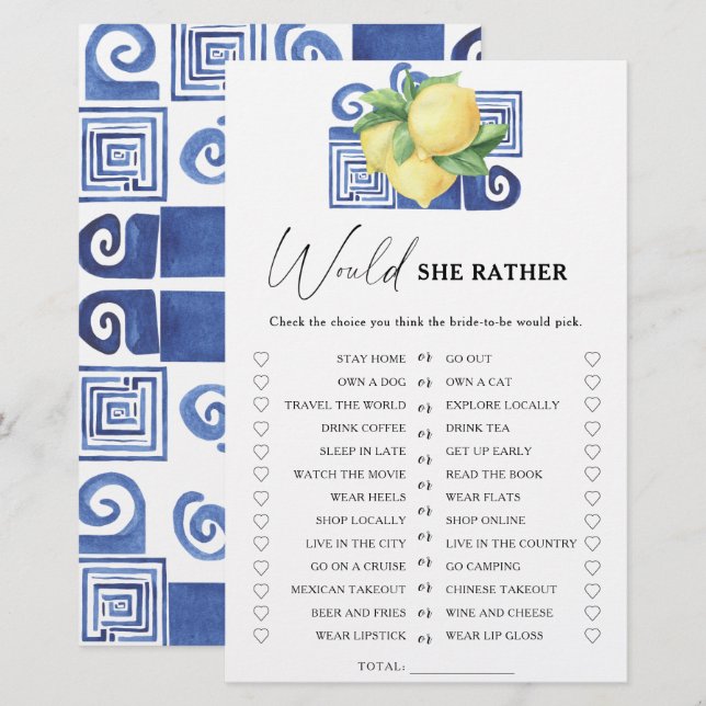 Jeu de baby shower sur le thème du citron (Devant / Derrière)