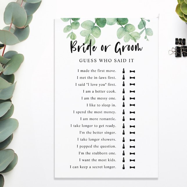 Jeu de Baby Shower sur l'eucalyptus 'Il a dit, ell (Créateur téléchargé)