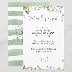 Jeu de Baby shower verdoyant Ne pas dire garçon ou