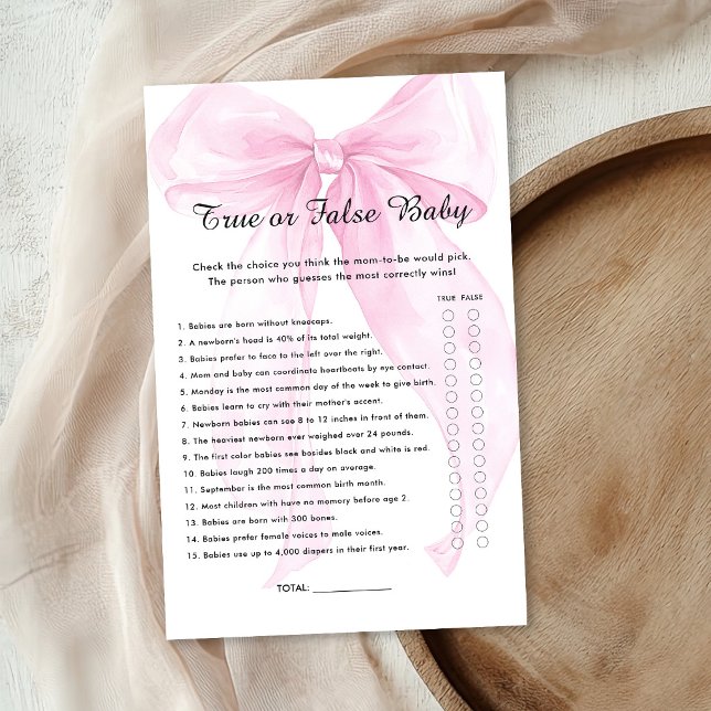 Jeu de Baby Shower Vrai ou Faux Ruban Rose (Créateur téléchargé)
