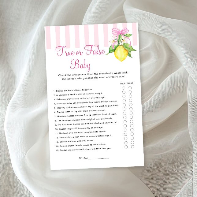 Jeu de Baby Shower Vrai ou Faux sur les Citrons (Créateur téléchargé)
