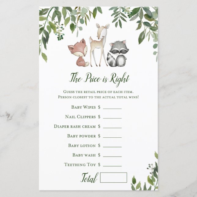 Jeu de Baby shower Woodland - Le prix est juste (Devant)