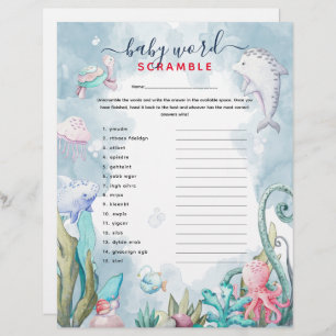 Jeu de Baby shower "Word Scramble" sous la mer