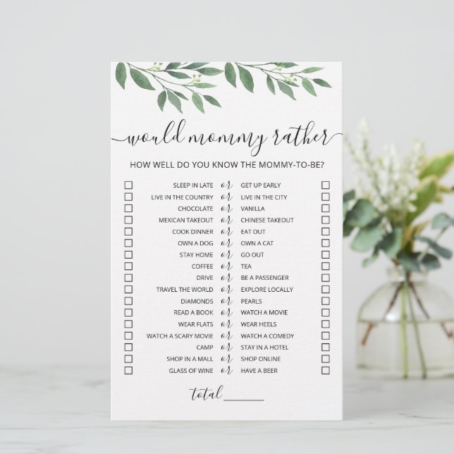 Jeu de Baby Shower 'Would Mommy Rather' (Debout devant)
