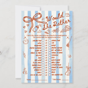 Jeu de Baby Shower "Would She Rather" en Bleu
