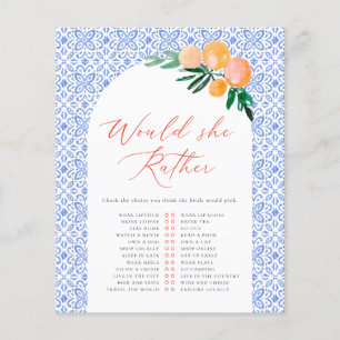 Jeu de Baby Shower Would She Rather Orange Spritz