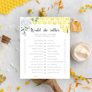 Jeu de baby shower 'Would she rather' sur le thème