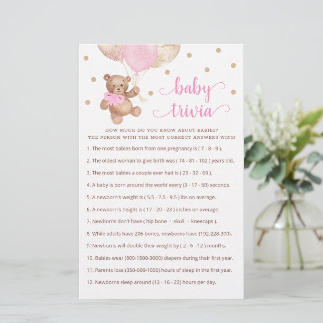 Jeu de Baby Trivia Baby Shower Teddy Bear (Debout devant)