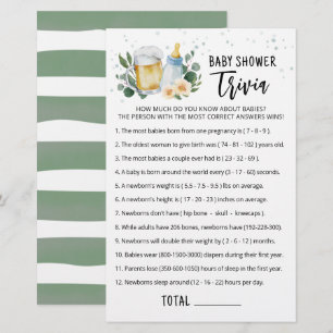 Jeu de Baby Trivia Greenery Baby Is Brewing fête