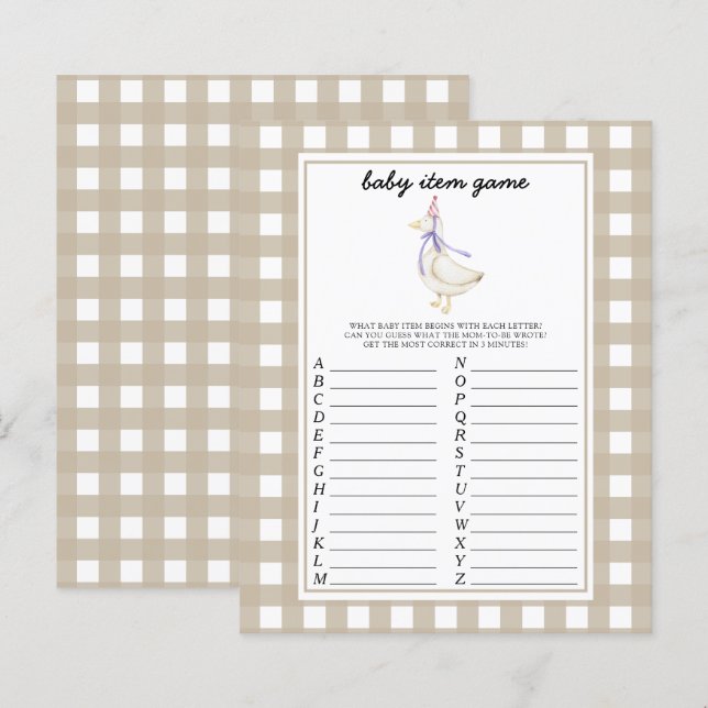 Jeu de bébé oie. Jeu de Baby Shower (Devant / Derrière)