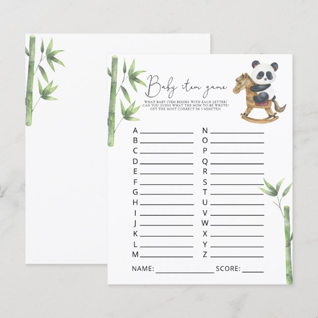 Jeu de bébé Panda. Jeu de Baby Shower (Devant / Derrière)