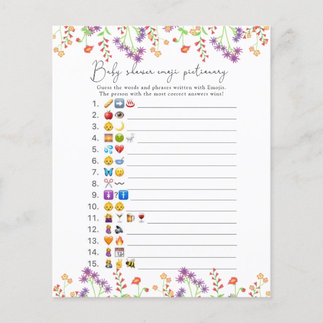Jeu de bébé shower avec l'image d'emoji de fleurs  (Devant)